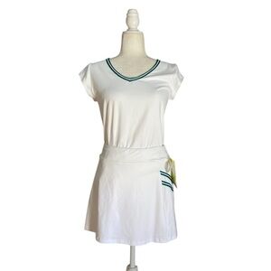L'Ouef Poche Baseline Chevron V Neck Top and Skort NWT White Green Tennis
